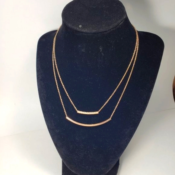 THE LIMITED Layered Rose Gold tone Double Bar Design Necklace - Women's Jewelry - Picture 4 of 9